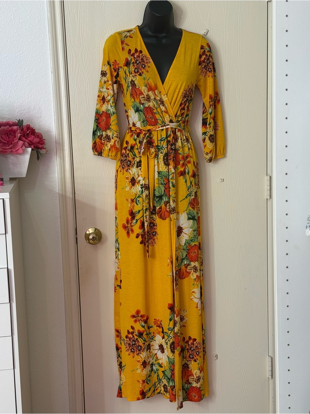 Mustard Floral Wrap Maxi Dress - Women